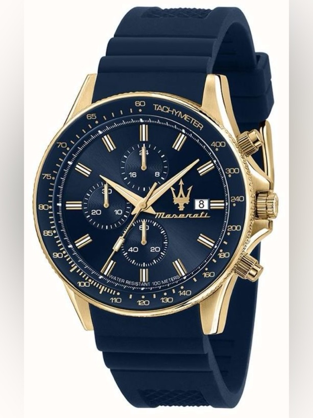 Maserati Navy and Gold Chronograph Silicone Strap Watch